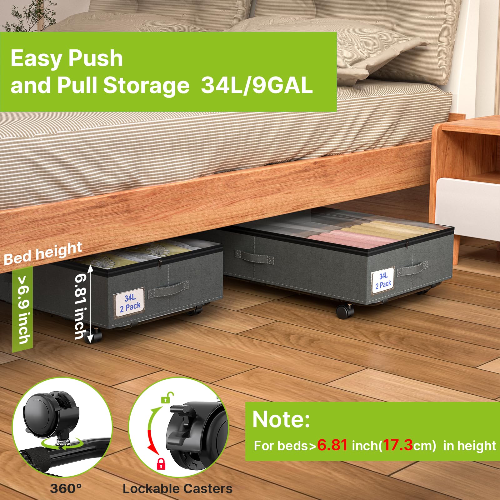 Amazon｜Feverdes ベッド下収納 キャスター付き キャスター付き